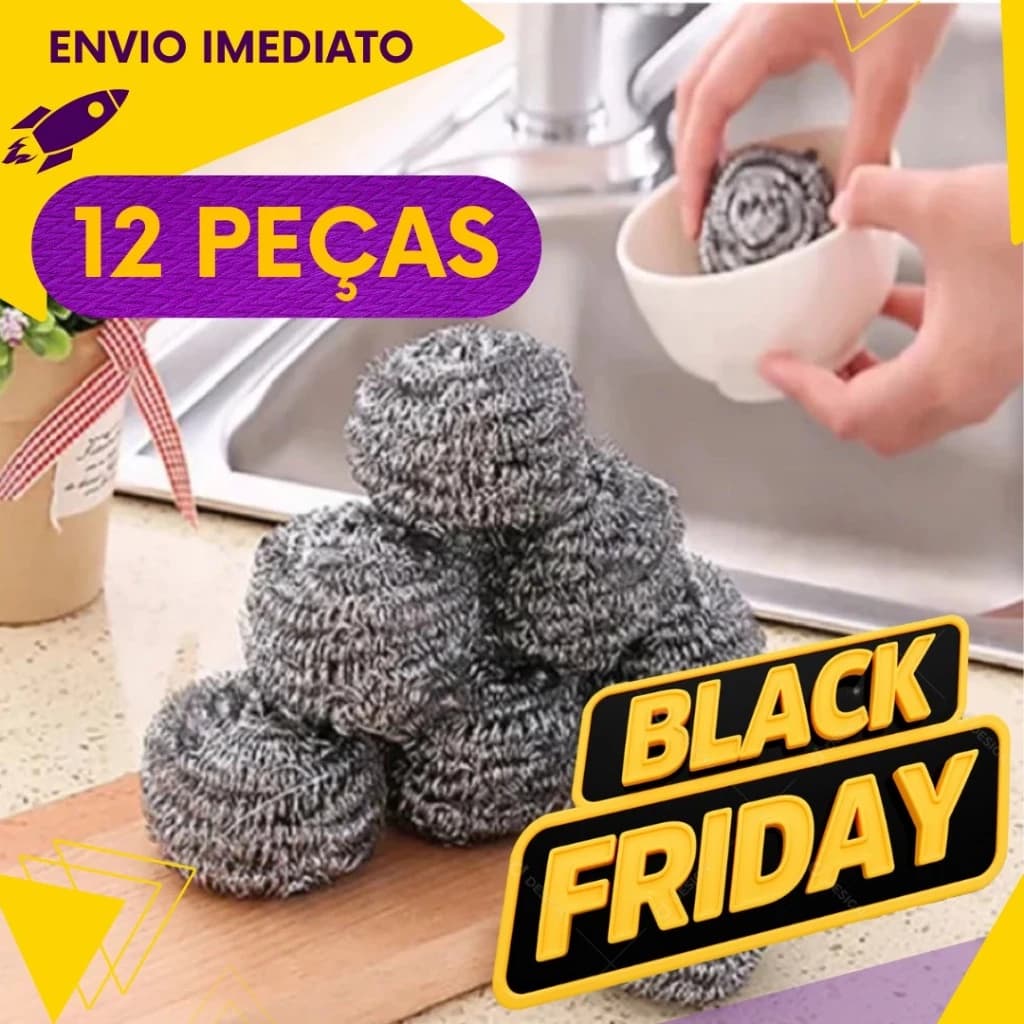 Kit 12 Esponja De Aço Inox Lava Louça Não Enferruja Limpeza Pesada Bucha Palha de Aço Panela Grelha Cozinha Pia