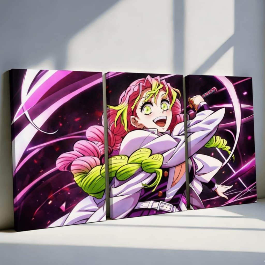 Kit 3 Quadros Parede Decorativo Mitsuri Kanroji Demon Slayer Hashira Love Quarto Sala Luxo