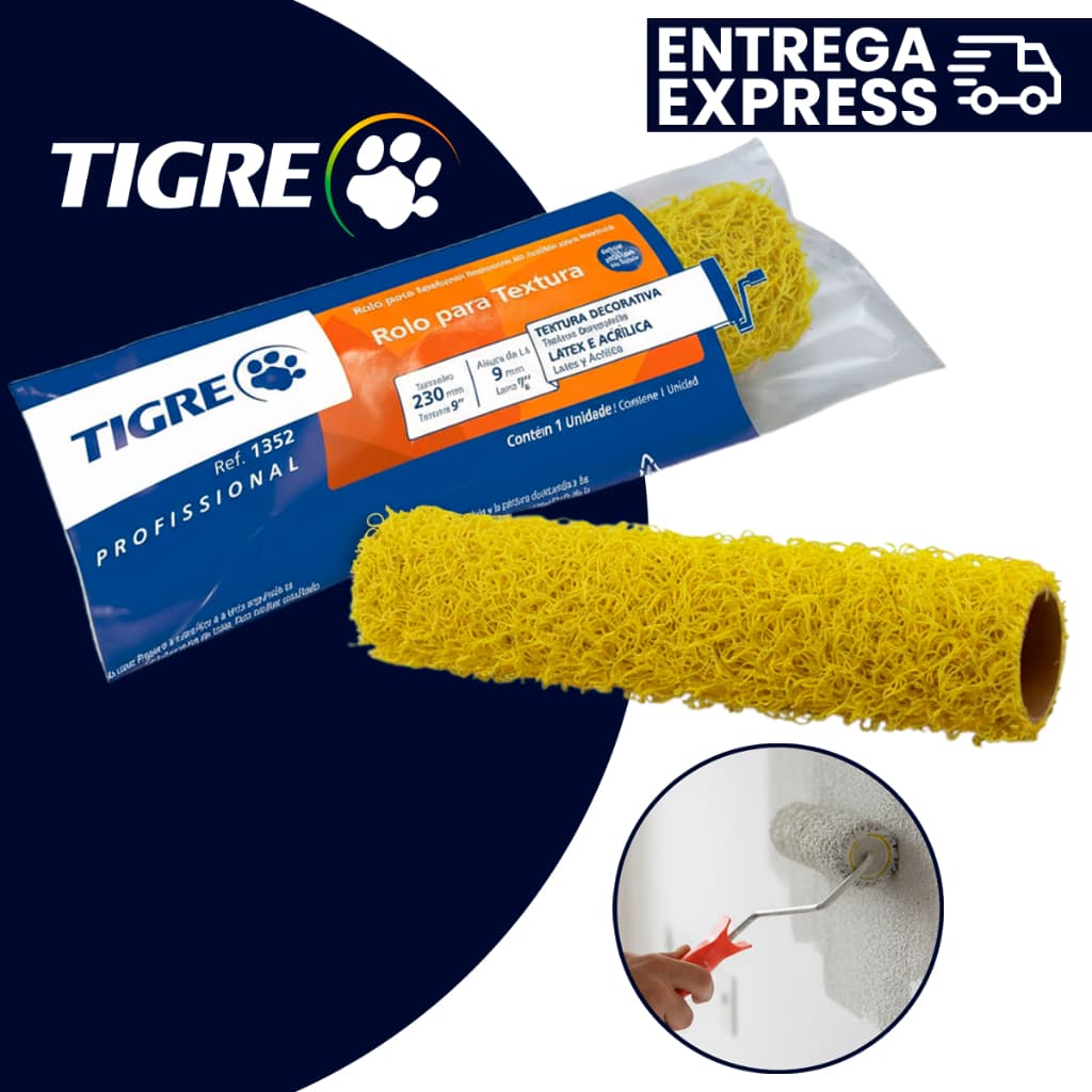 Rolo Tigre 23cm Pintura Profissional Textura Média Padrão Homogenio Ref 1352 Fácil Uso