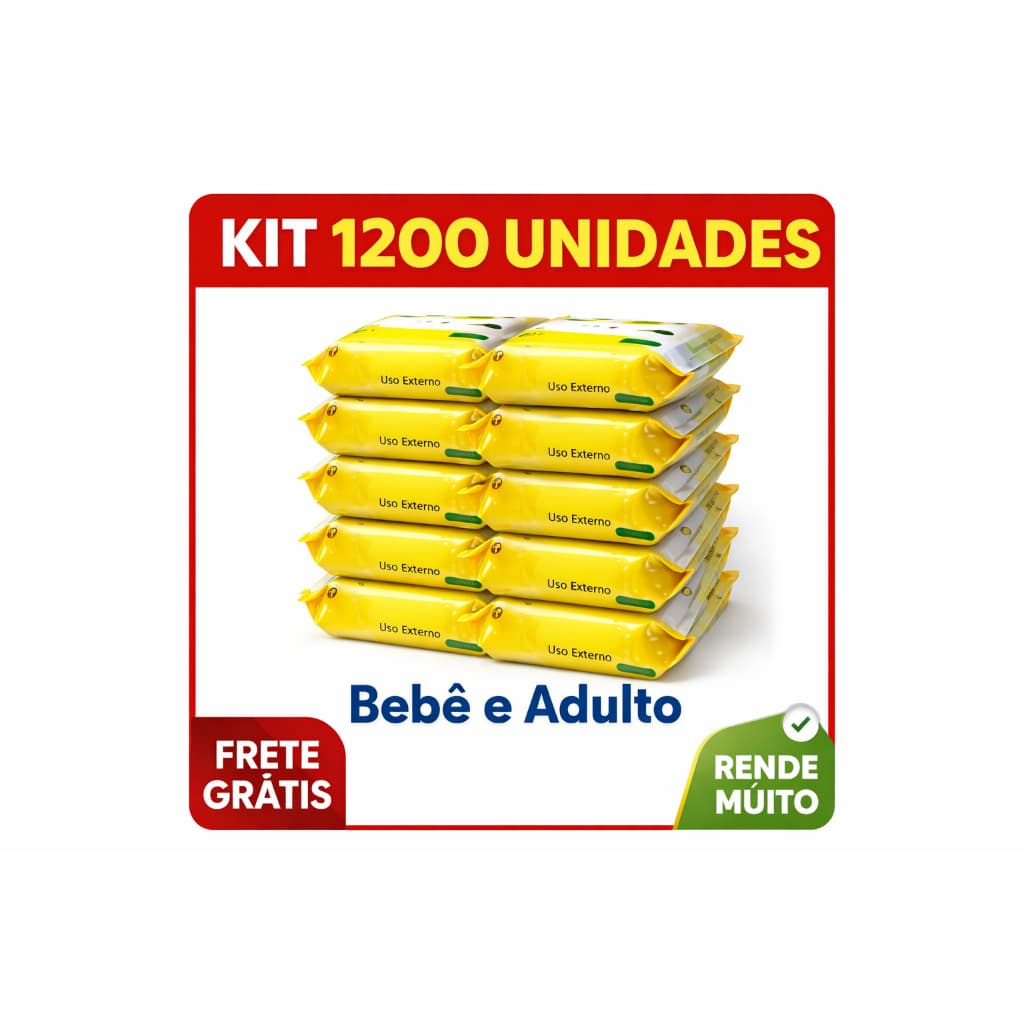 Kit Lenço Umedecido 1200 Unidades Bebê e Adulto Hipoalergênico
