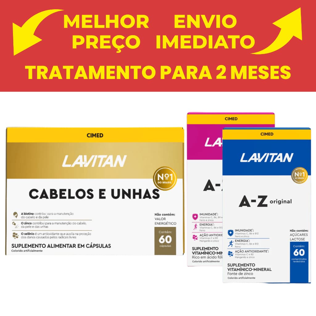 Kit Lavitan Hair Cabelos E Unha com Biotina Cimed C/60 + 1 Lavitan A-Z C/60 + 1 Lavitan Mulher c/60