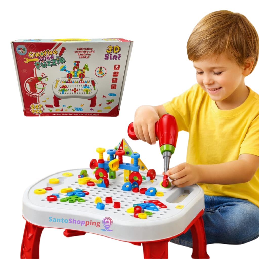 Brinquedo Parafusadeira Furadeira Mesa Criativa Educativa de Montagem c/ Acessórios 247 Peças Menino