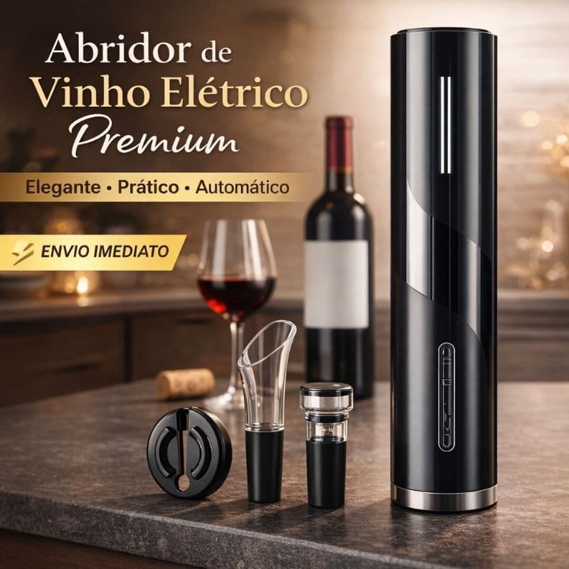 Abridor Vinho Elétrico Saca Rolhas Automático Recarregável USB Kit 4 Peças Premium Lacre Inox luxo