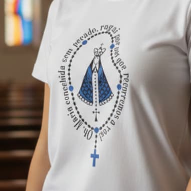 Camiseta Católica Feminina Nossa Senhora Blusa Cristã 100% algodão com Design Único