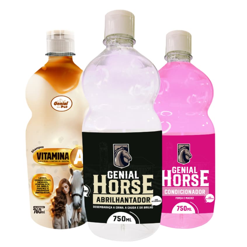 Kit Braite Abrilhantador Desembaraçador, Shampoo e Condicionador para Cavalos 750ml