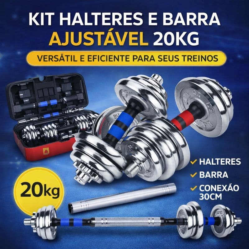 Kit de Anilhas Halteres com maleta Barra Completo Dumbbell 20kg