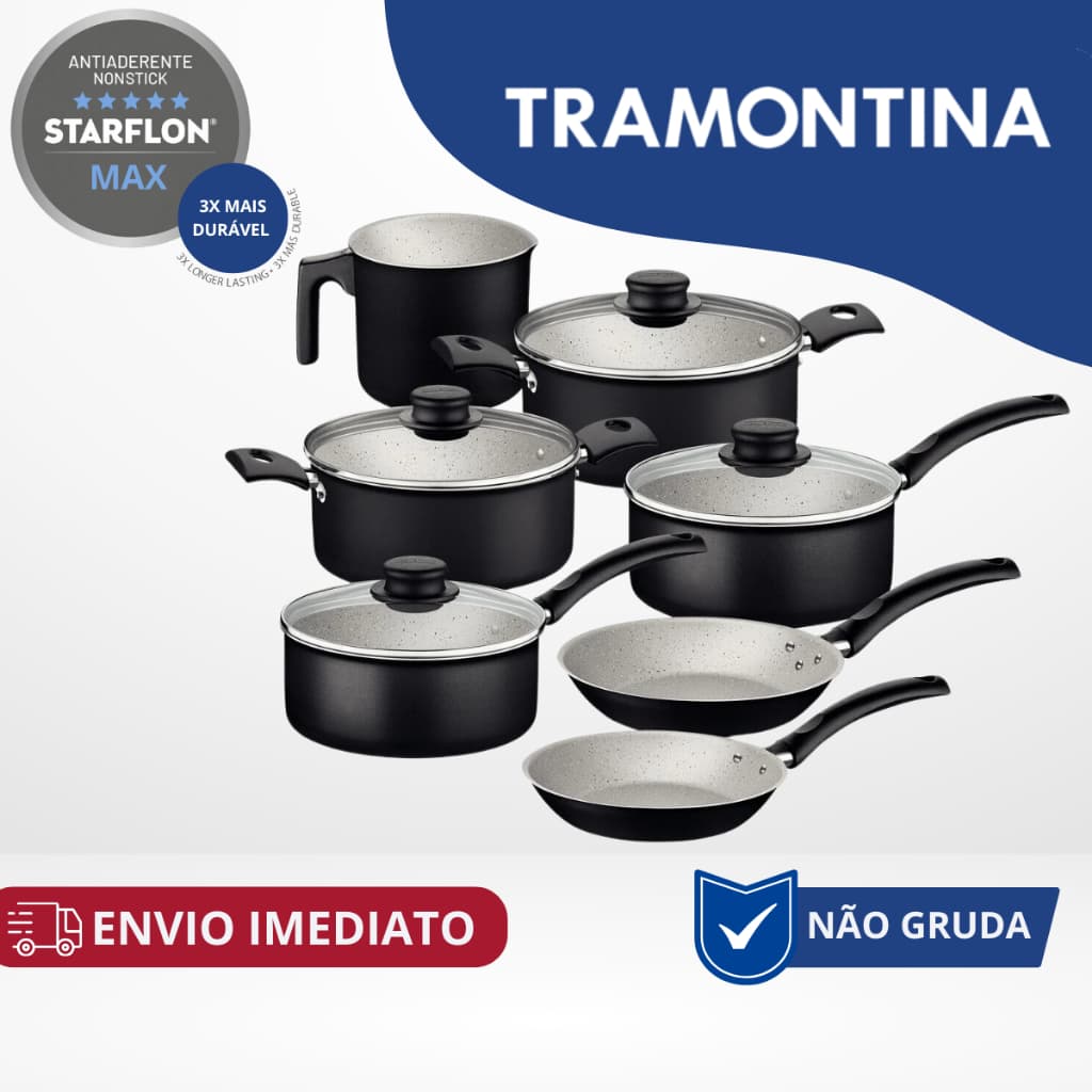 Jogo de Panelas Starflon 04 05 07 Peças Tramontina Antiaderente Teflon Starflon Alumínio