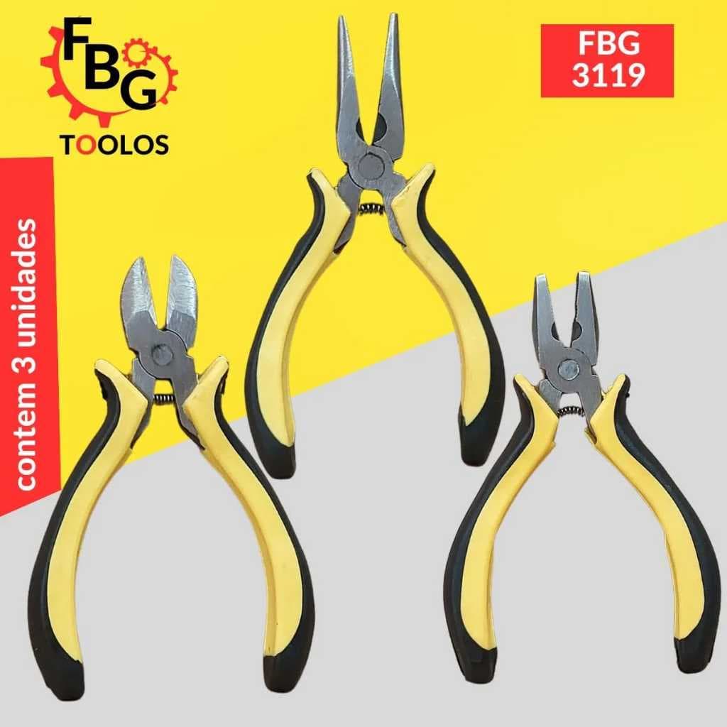 Kit Jogo 3 Peças Alicate Bico Universal Corte Alta Qualidade
