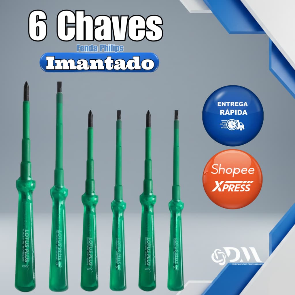 Kit 6 Chaves Fenda Philips Isolada 1000v Ponta Imantada Haste em PVC Rígido Profissional