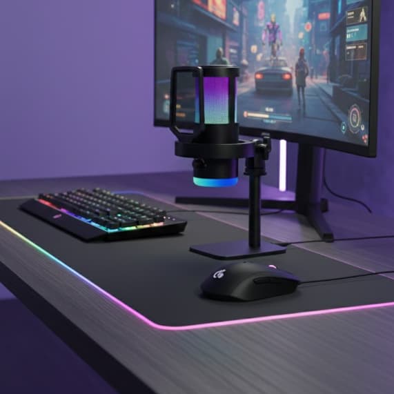 Microfone Gamer Condensador Podcast Alta Sensibilidade Rgb - Microfones e Gravadores