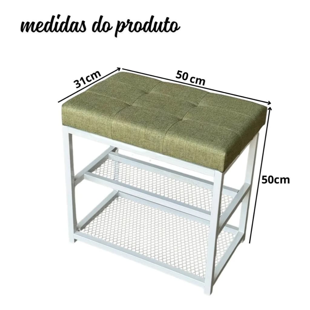 Sapateira Banco Organizador Estofado 50cm Com Tela Estrutura Branca Sala Quarto Decoração Sapatos Armazenamento