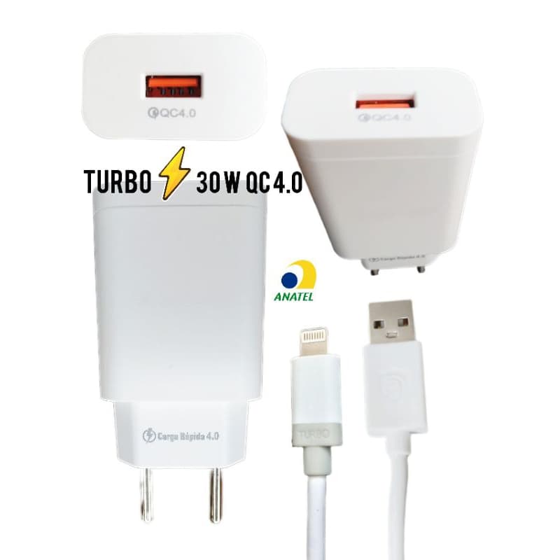 Carregador para Iphon 30W QC 6A USB Lightning iOS Fonte +Cabo Compatível IPhon 14 13 12 11 X Xr SE