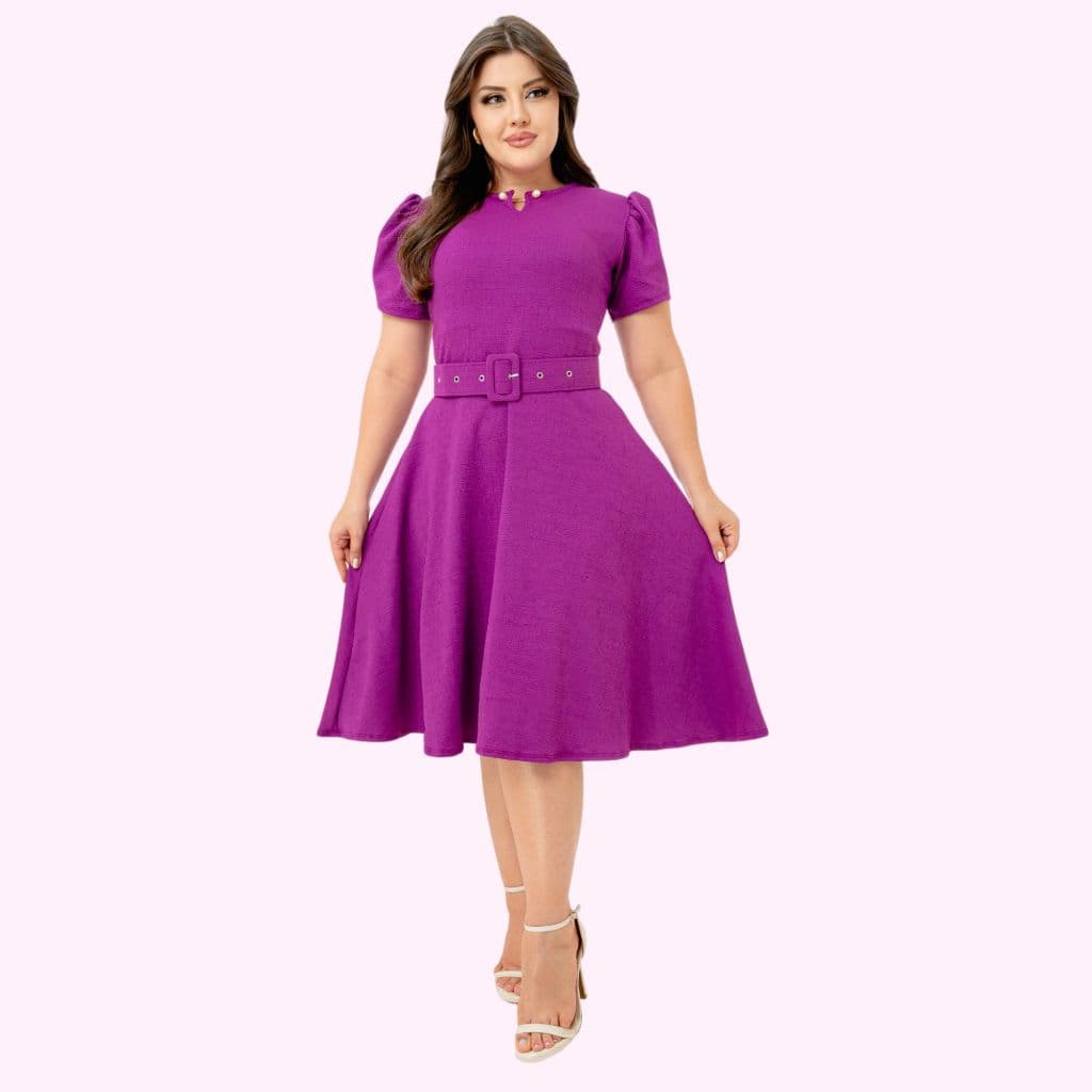 Vestido Alice Pérola com Cinto Lindas Cores Moda Feminina Modesta