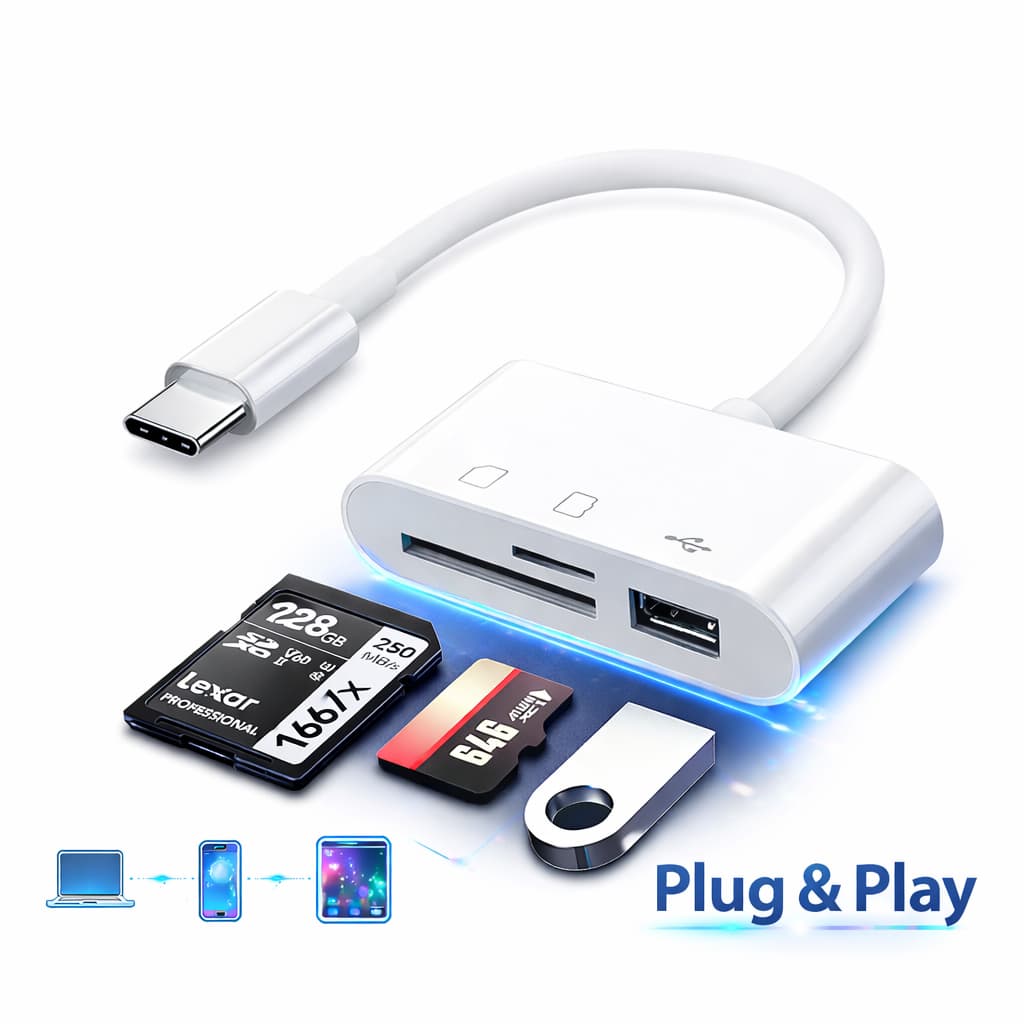 Cabo Adaptador Leitor Tipo C 3 Em 1 Usb 3.0- Sd-tf compatível Android IOS Galaxy A16 A06 S25 S24 PRO
