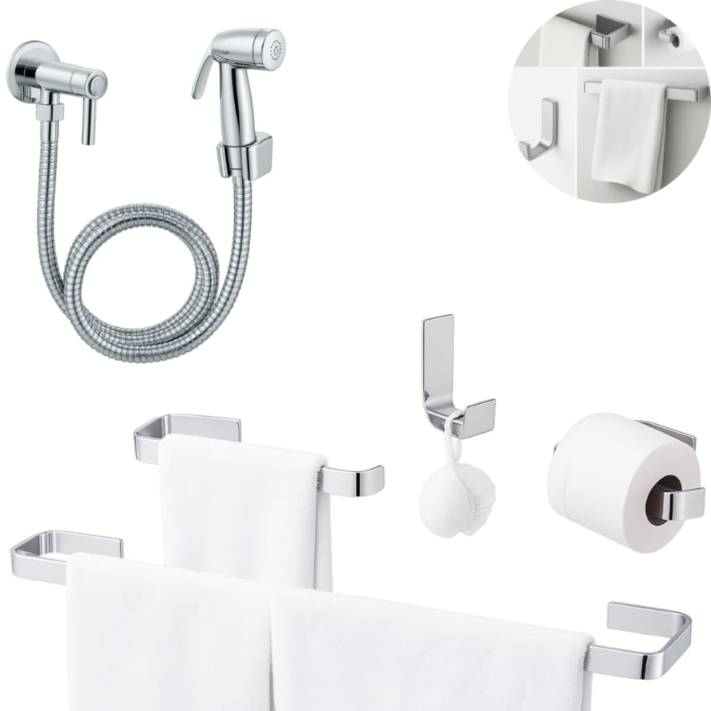 Kit Acessórios 04 Pçs Banheiro Lavabo Cromado + Ducha Higiênica Chuverinho Bidê