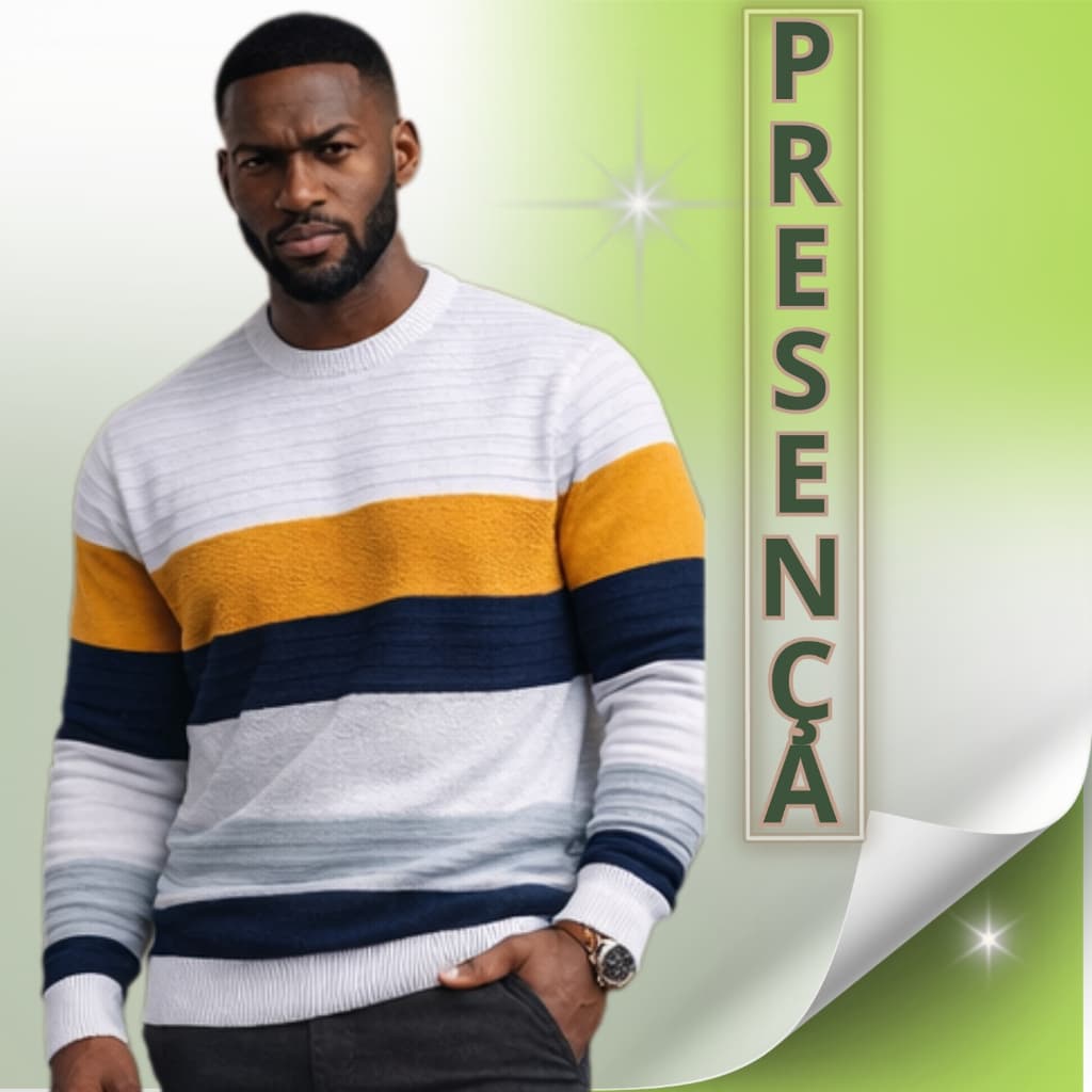 blusa de frio masculina listrado tricot manga longa gola redonda inverno p-gg