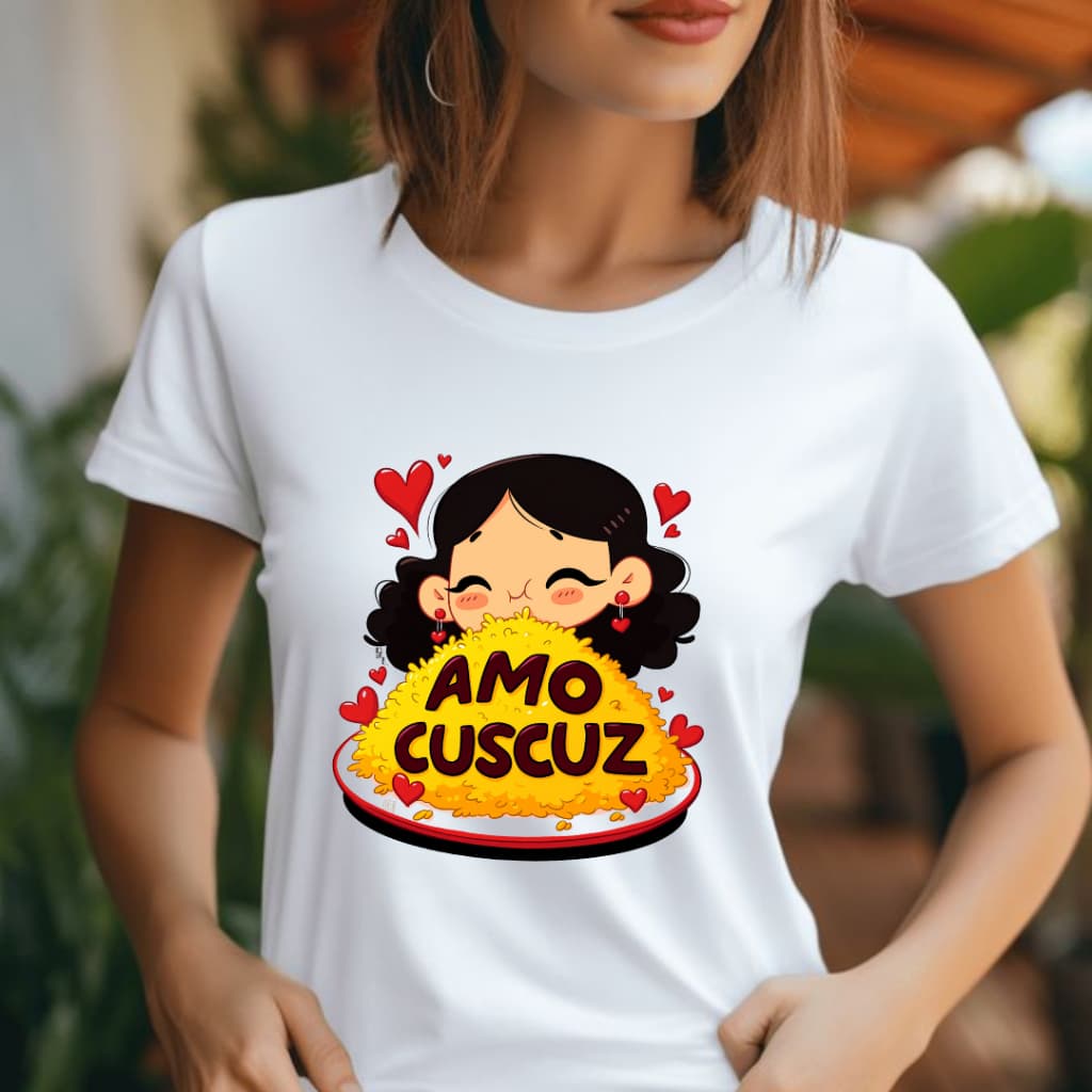 Camiseta Feminina Frase Nordestina Amo Cuscuz Casual Sertão Gola Redonda