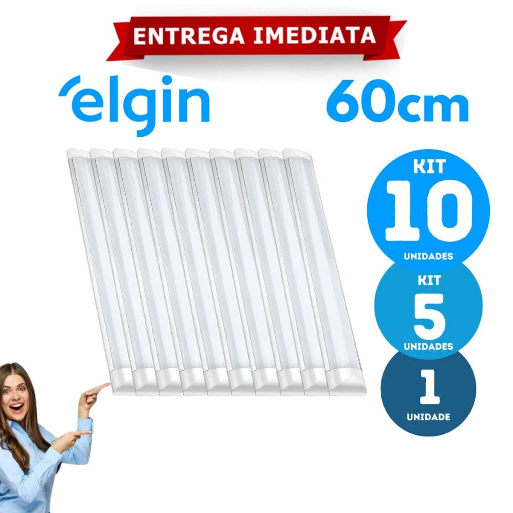 Luminária 60cm Tubular Led Sobrepor 18w Elgin