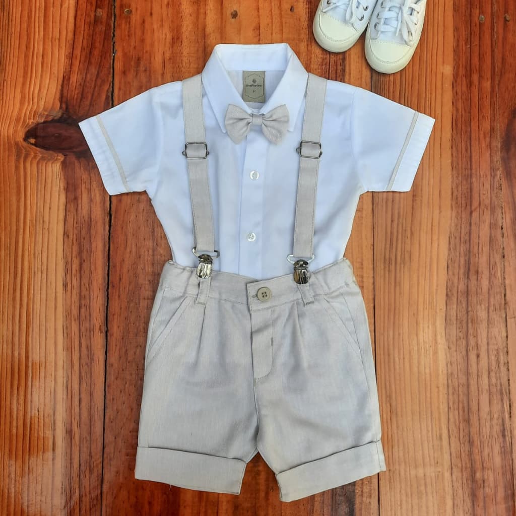 Conjunto batizado para bebê menino roupa social infantil casamento suspensório gravata