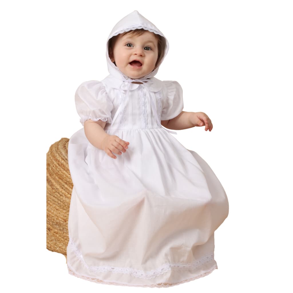 Vestido Batizado Mandrião Bebê Branco Algodão com Touca