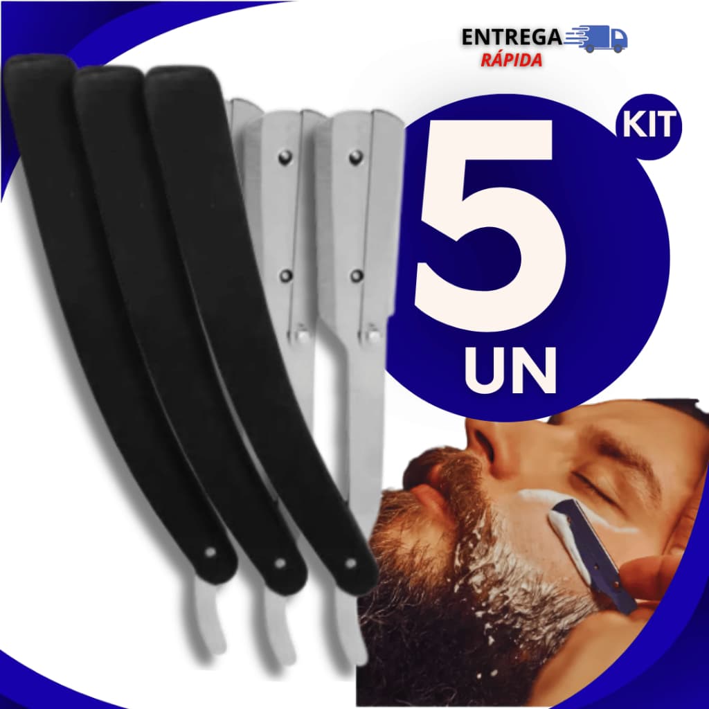 Conjunto  5 Navalha Inox para barbeiro Leve Destreza Barbear Barbearia Cabeleireiro Variáveis navalhas