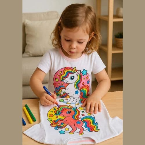 Camiseta Infantil Para Colorir Com Canetinha Menina