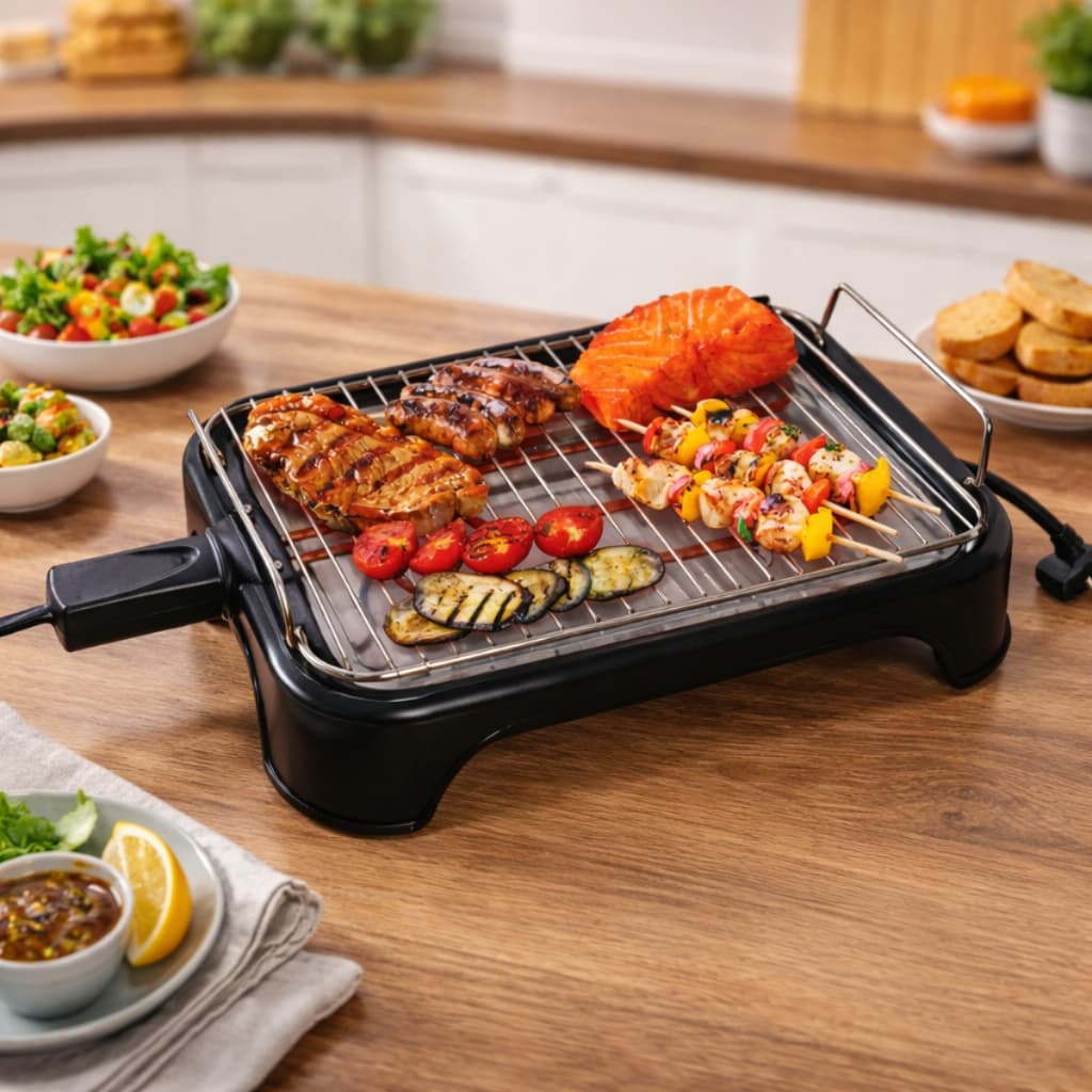 Churrasqueira Elétrica Portátil e Pratica Grill Preta 1200W