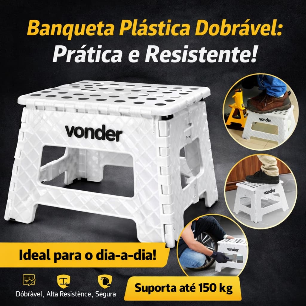 Banqueta Plastica Dobravel 220Mm Vonder Cadeira Pratica Dobravel