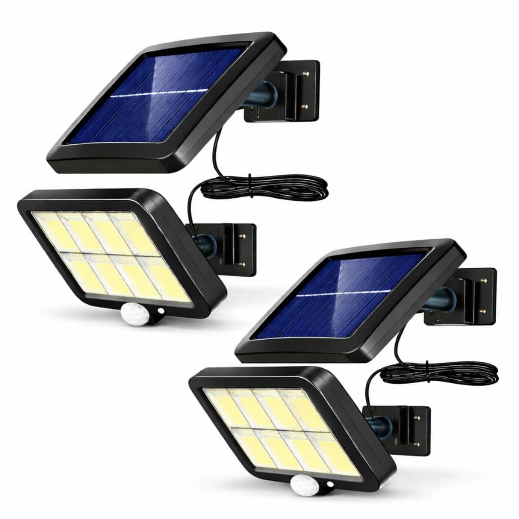 Kit 2 Refletor Solar LED COB 120 LEDs Sensor Presença 3 Funções Branco Frio IP65 Externo