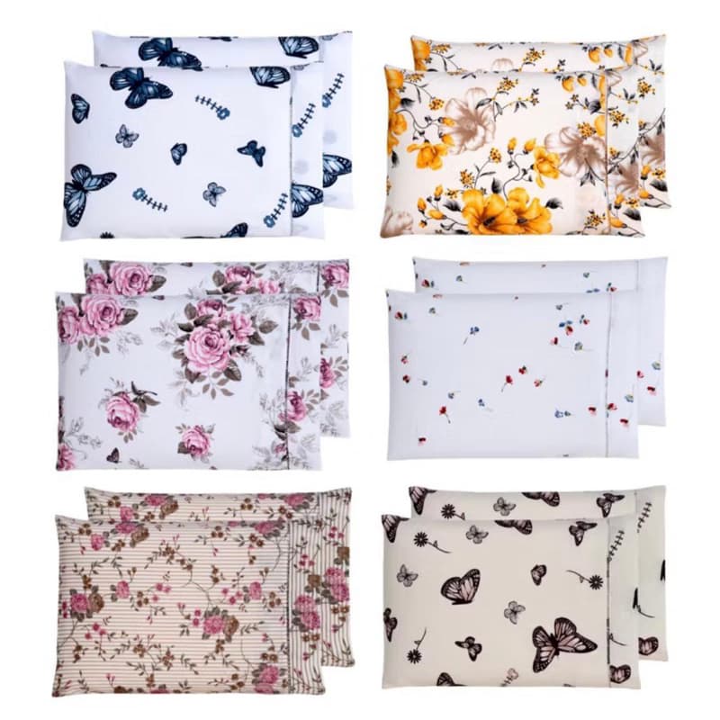Kit Com 12  Porta Travesseiro 200 Fios  Toque Macio Estampado Variado Floral