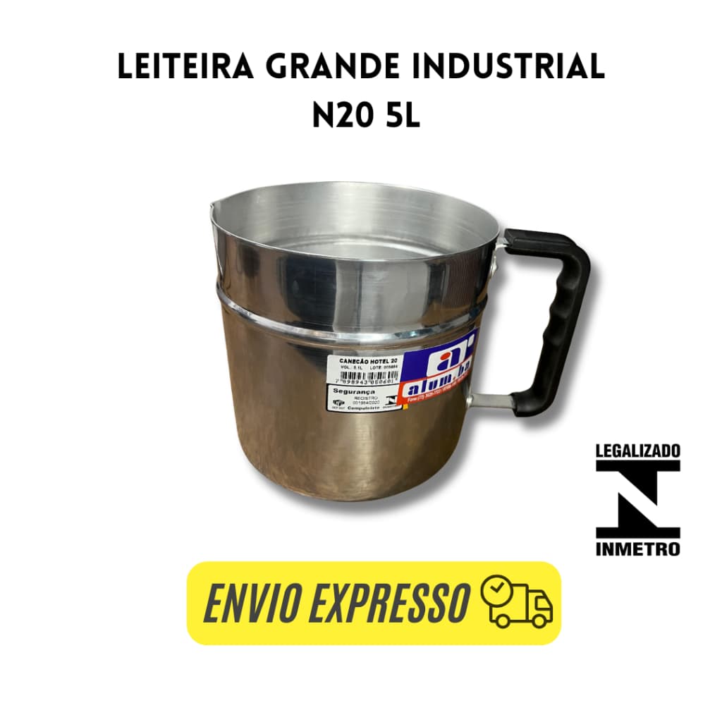 Leiteira grande Industrial 5 Litros Reforçada em Alumínio Grande Capacidade para Uso Profissional