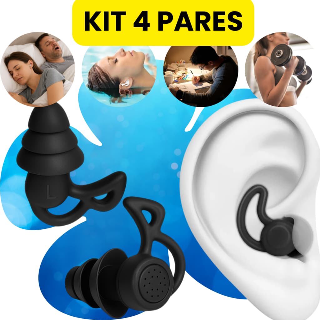 Kit 4 Pares Tampão Ouvido 3 Camadas Antiruído Plug Dormir Natação Piscina Estudo Trabalho Protetor Auricular em Silicone