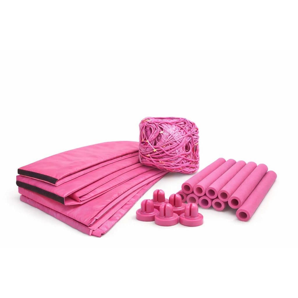 Kit Rede 4,27 + Protetor de Molas + 8 Isotubos + 8 Ponteiras Rosa Pink Para Cama Elastica Pula Pula