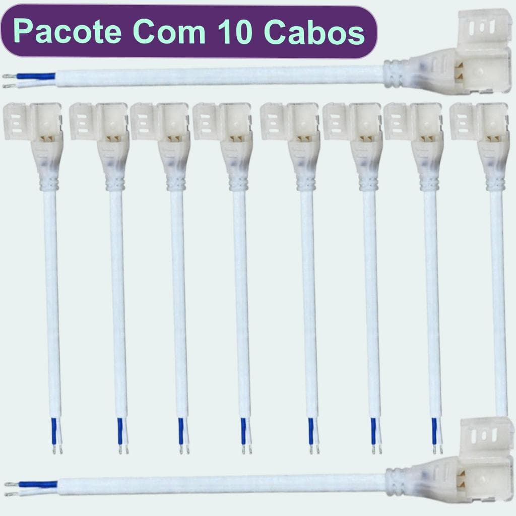 10 Un Conector Fita Led Plug Fácil Instalação Cabo Força Rabicho Mangueira Chata Bivolt 110/220v