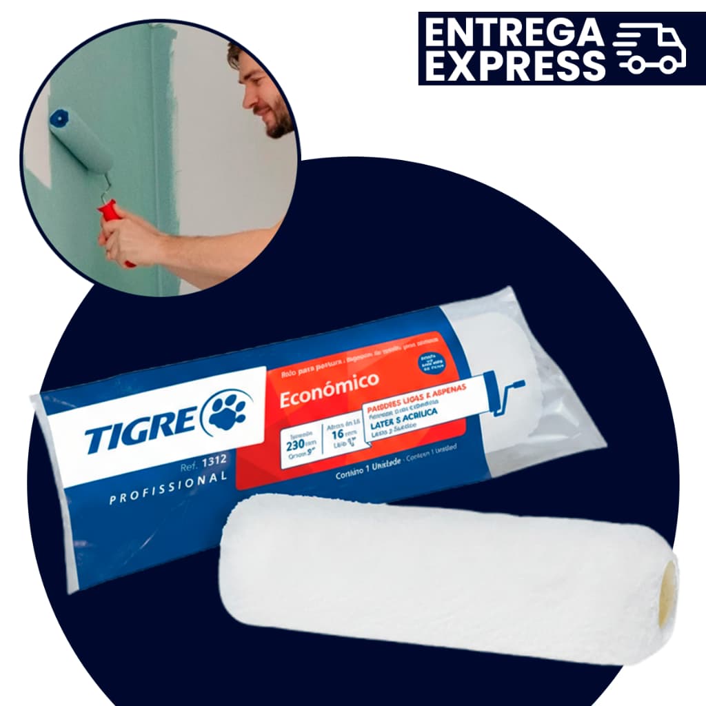 Rolo Para Pintura Tigre 23Cm Anti Respingo Branco Sem Cabo Antirrespingo Profissional Ref 1312