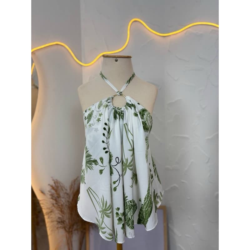 Blusa Frente Única Feminina  Estampada com Argola -Verão estilo Bata.