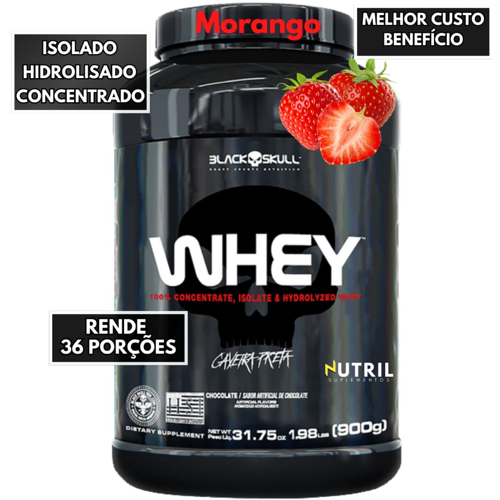 Whey Protein Black Skull 3W Pote 900g Isolado Hidrolisado Concentrado Suplemento Proteína Diversos Sabores