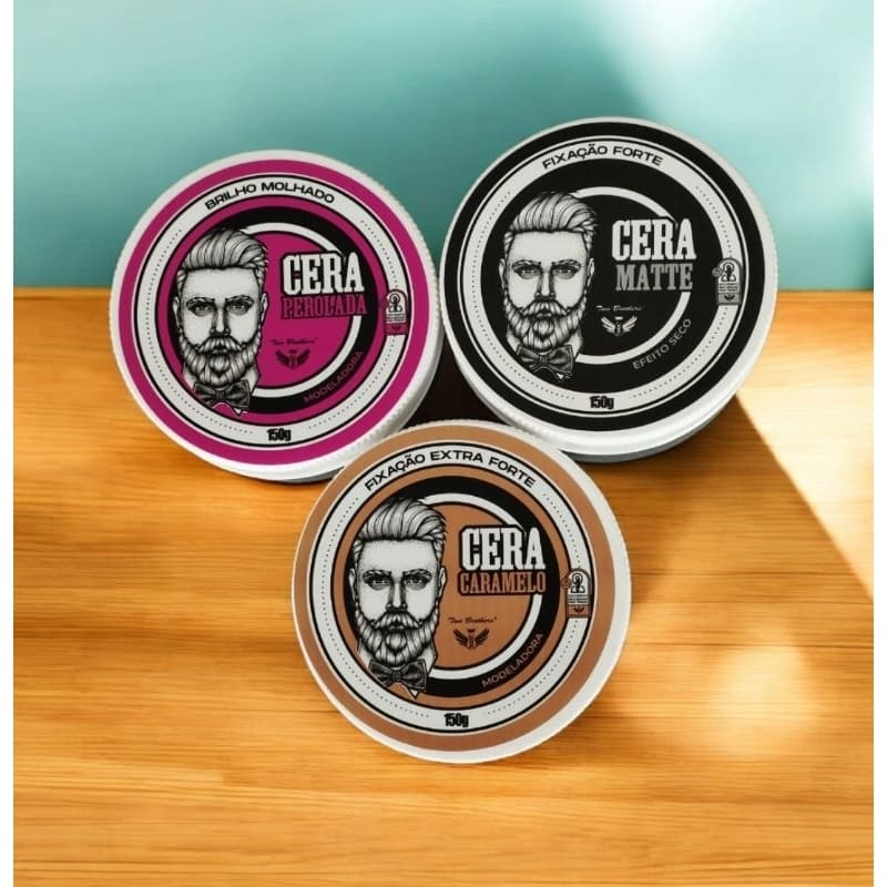 Kit 3 Cera Mista 1 Perolada 1 Cera Caramelo 1 Cera Matte 150g Cada Para Modelar Cabelo Two Brothers Profissional