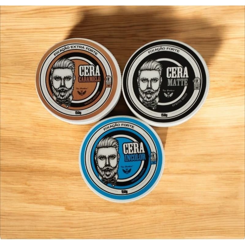 Kit 3 Cera Mista 1 Incolor 1 Cera Matte 1 Cera Caramelo 150g Cada Para Modelar e Fixar Cabelo Two Brothers Profissional