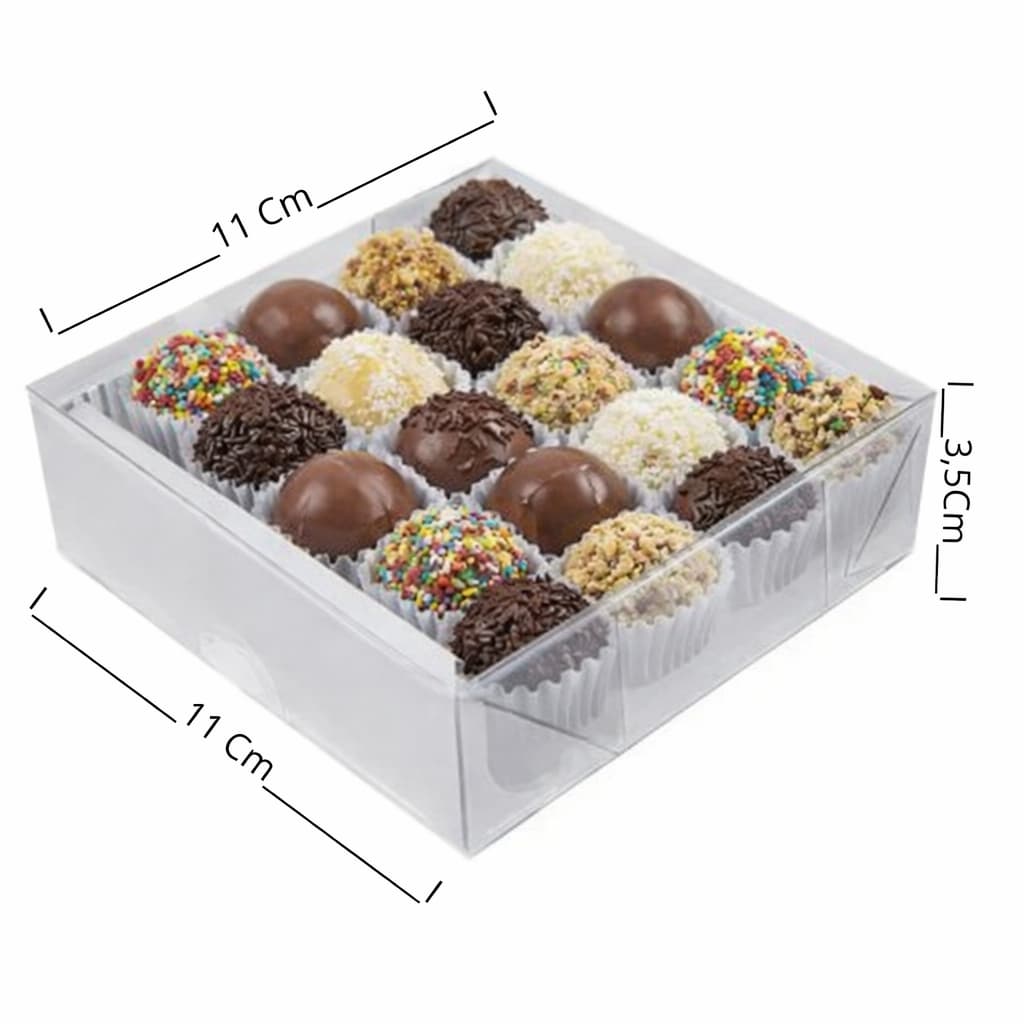 Kit com 05 Caixinhas para Brigadeiros Artesanais e Docinhos em Geral 11x11x3,5 com Visor de Acetato.