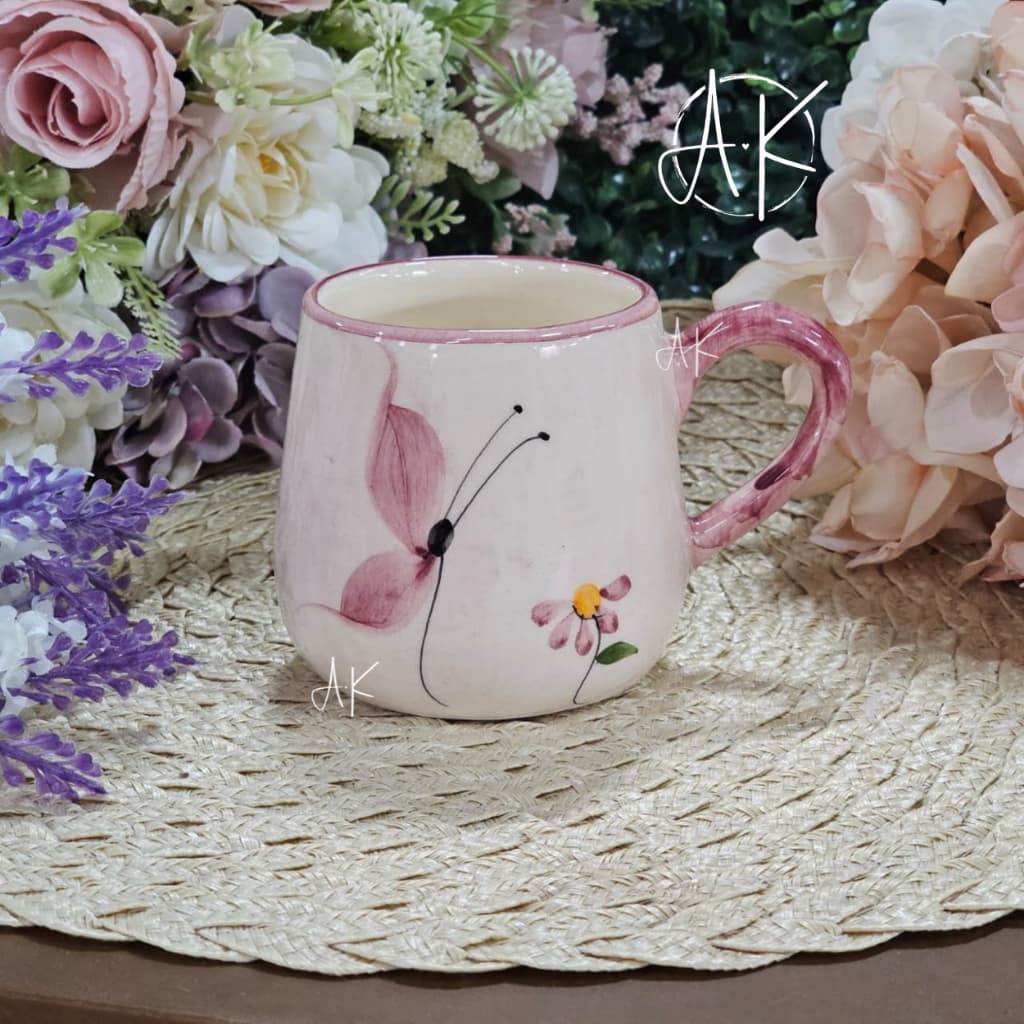Caneca Média de Cerâmica Café Chá Páscoa Rosa Coração Diversos Modelos Pintado à Mão 220ml