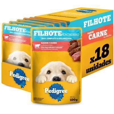Kit Ração Úmida Carne ao Molho para Cães Filhotes 18 Unidades Pedigree Sachê