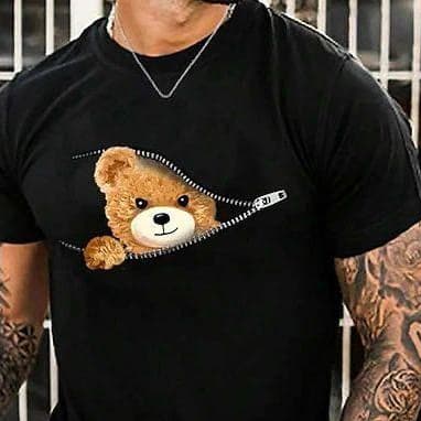 Camiseta Urso Ziper fofinho 100% Algodão Streetwear Unissex P ao GG