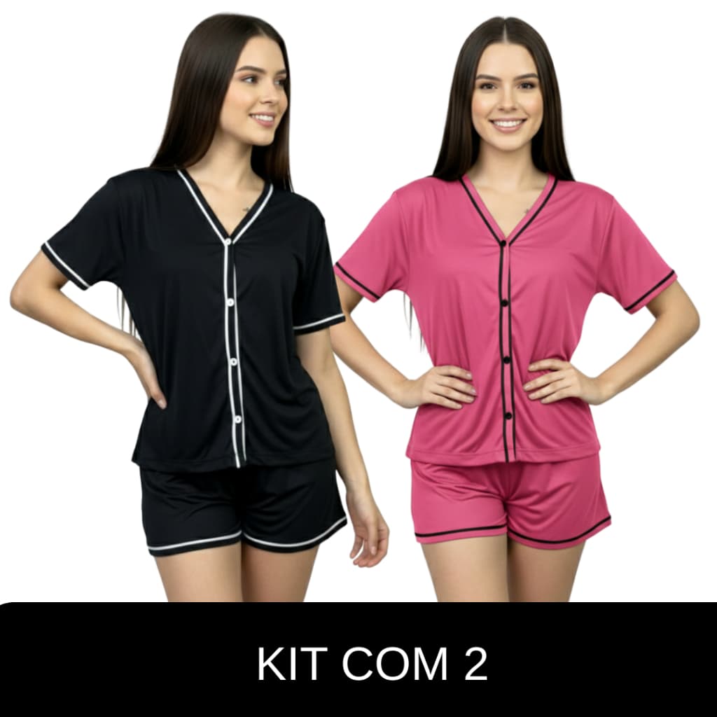 Kit 2 Pijama Blogueirinha | Baby Doll Americano com Botões Ideal no Pós-Cirúrgico