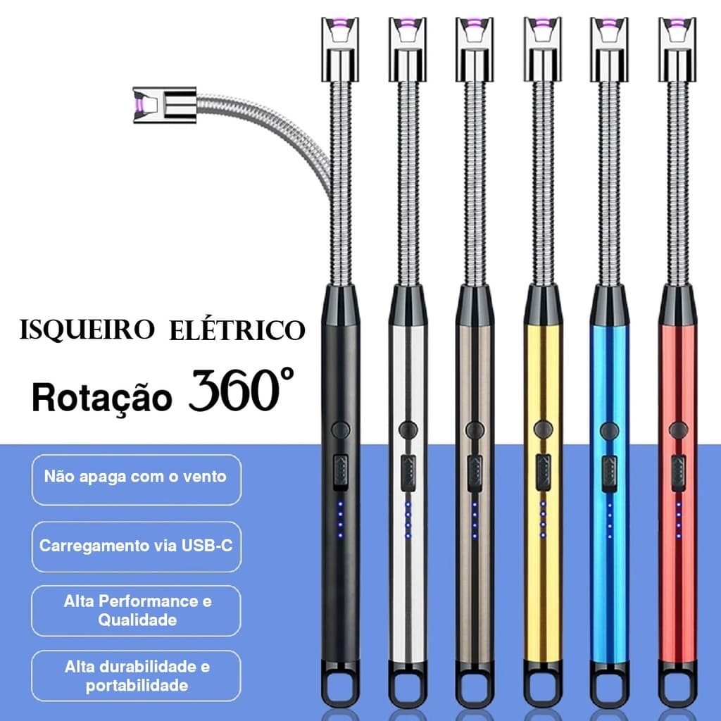 Isqueiro Elétrico Recarregável USB - 27cm, Compacto e Versátil
