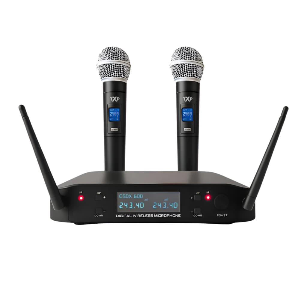 Microfone transmissor TXP600W Sem Fio Duplo Wireless Profissional Karaoke Musical UHF