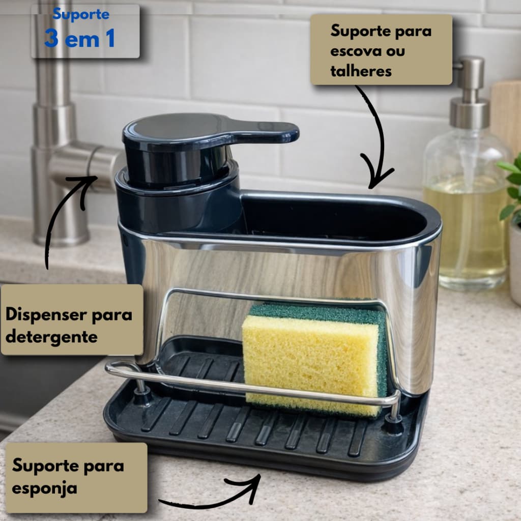 Suporte Organizador Pia Dispenser  Para Esponja Porta Detergente Porta Sabonete Liquido Escova Dente