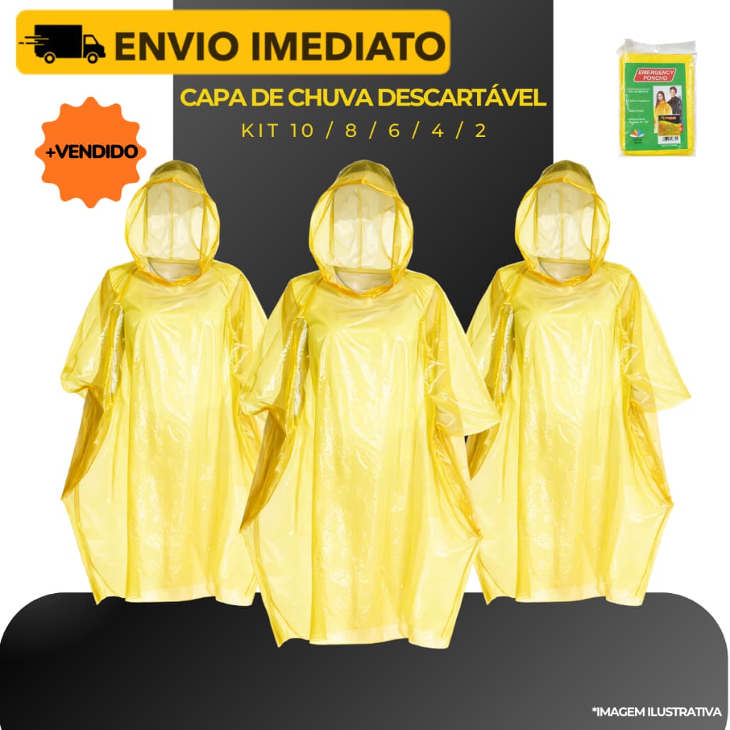 Kit 10/8/6/4/2 Capas De Chuva Descartáveis Adulto Amarela