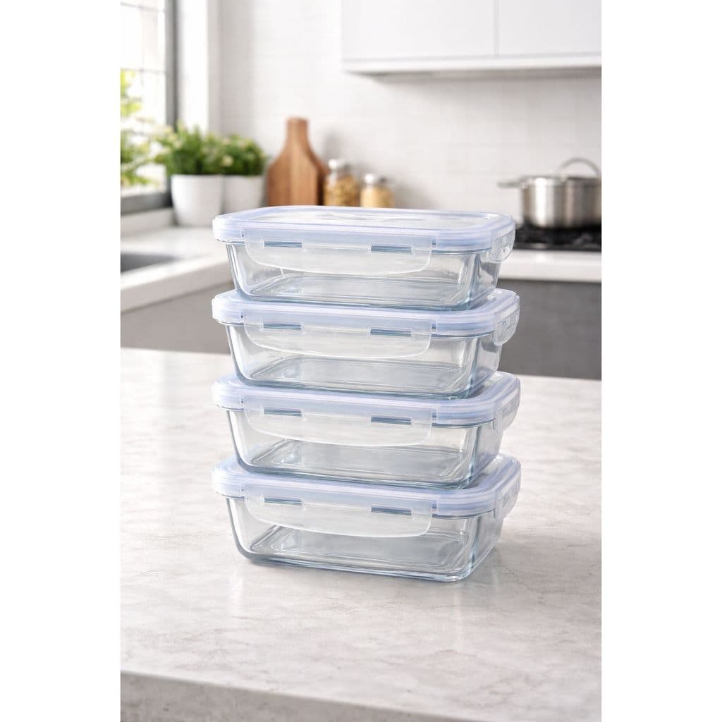 Conjunto 4 potes de vidro marmita Hérmetico 640 ml com tampa e 4 travas