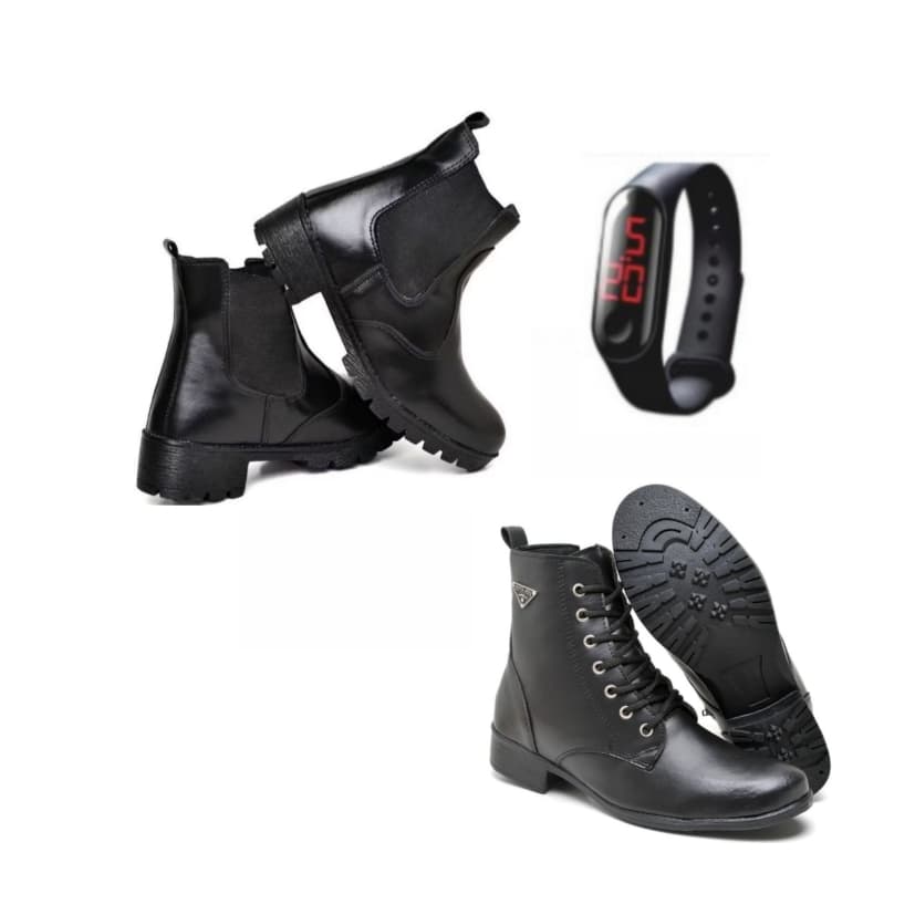 Bota feminina preta cano curto estilo Chelsea+ bota coturno preta feminina cano curto